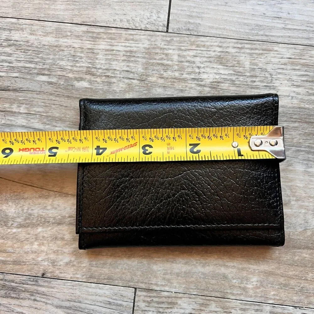 Vintage Shrunken Cowhide Trifold Wallet Black Genuine Leather
